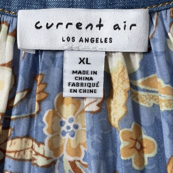 Current Air Split Neck Top Blouse Sz XL Floral Flutter Sleeve Boho Airy Peasant - Picture 6 of 10